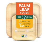 ECO SOUL 200 Palm Leaf Square Plates | 100 Large Dinner Plates, 100 Small Appetizer Plates | Compostable Bamboo-Like Disposable Tableware for Party, BBQ, Picnic, Wedding | Recyclable, Eco-Friendly