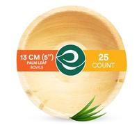 ECO SOUL 25 Disposable Palm Leaf Bowls, 5" (8oz) 230ml, Round Compostable Dessert Bamboo Bowl | Sturdy Eco Friendly, Biodegradable Heavy-Duty Bamboo Salad Bowl for Hot & Cold Food
