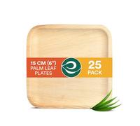 ECO SOUL 25 Disposable Palm Leaf Plates 6”(15cm) Square Small Bamboo Plate I Eco Friendly, Biodegradable, Compostable Heavy-Duty Plate, Wooden Plates for Party & Events I Microwave & Oven Safe