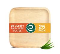 ECO SOUL 25 Disposable Palm Leaf Plates 8”(20cm) Square Bamboo Plate I Eco Friendly, Biodegradable, Compostable Heavy-Duty Plate, Wooden Plates for Party & Events I Microwave & Oven Safe