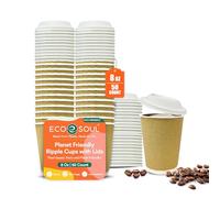 ECO SOUL 8oz Compostable Ripple Cups (50 Pack) - Biodegradable Paper Cups, Non-Toxic Disposable Cups for Hot Drinks, to-Go Coffee Cups, Eco-Friendly & Ripple Paper Cups