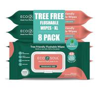 ECO SOUL Bamboo Extra-Large Flushable Toilet Wet Wipes for Adults - Unscented & Alcohol Free | 8 Pack of 48 Wipes Each | Biodegradable | Non-Allergic | Soft Intimate, Body, Bum & Hand Cleansing Wipes