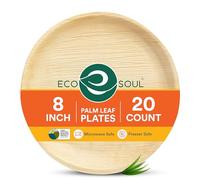 ECO Soul Bamboo Plates 8”(20cm) Palm Leaf Plate Disposable (20 Pack)