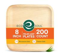 ECO SOUL Bamboo Plates 8”(20cm) Palm Leaf Plate Disposable (200 Pack)