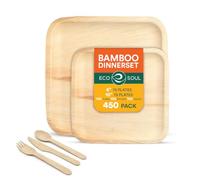 ECO SOUL Bamboo Square Plate Set of 450 | Disposable Dinnerware Set