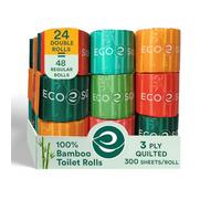 ECO SOUL Bamboo Toilet Paper 24 Mega Rolls 3 Ply, 300 Sheets per Roll | Eco-Friendly Septic Safe Organic Bath Tissues Sustainable Toilet Paper Compostable - FSC Certified