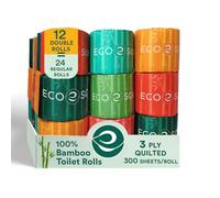 Eco Soul Bamboo Toilet Roll 12 Pack of 3 Ply Toilet Paper 300 Sheets per Roll | Compostable - FSC Certified Soft & Strong Sustainable Loo Roll Eco-Friendly Septic Safe Organic Bath Tissues