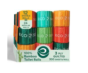 Eco Soul Bamboo Toilet Roll 12 Pack of 3 Ply Toilet Paper 300 Sheets per Roll | Compostable - FSC Certified Soft & Strong Sustainable Loo Roll Eco-Friendly Septic Safe Organic Bath Tissues