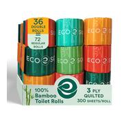 Eco Soul Bamboo Toilet Roll 36 Pack of 3 Ply Toilet Paper 300 Sheets per Roll | Compostable - FSC Certified Soft & Strong Sustainable Loo Roll Eco-Friendly Septic Safe Organic Bath Tissues
