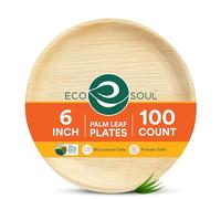 ECO SOUL Compostable 6 Inch Palm Leaf Round Plates (100, 6" Round Plates)