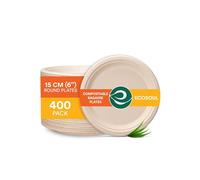 ECO SOUL Compostable Small Paper Plates (15Cm) 6 Inch [400-Pack] Heavy Duty Disposable Sugarcane Bagasse Plates | Eco Friendly Biodegradable Microwave Safe Party
