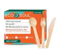 ECO SOUL Disposable Wooden Cutlery Set (175 Pack) - Eco Friendly 75 Forks, 50 Spoons & 50 Knives, Biodegradable & Compostable Cutlery Set for Party Wedding Picnic packaging may vary