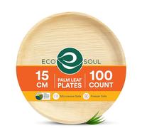 ECO SOUL Palm Leaf Plates 6”(15cm) Round (100 Count) Small Bamboo Plate |Eco Friendly, Biodegradable, Compostable Heavy-Duty Plate, Disposable Plates for Dinner, Party & Events