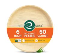ECO SOUL Palm Leaf Plates 6”(15cm) Round (50 Count) Small Bamboo Plate |Eco Friendly, Biodegradable, Compostable Heavy-Duty Plate, Disposable Plates for Thanksgiving Dinner, Party & Events