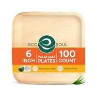 ECO SOUL Palm Leaf Plates 6”(15cm) Square (100 Count) Small Bamboo Plate |Eco Friendly, Biodegradable, Compostable Heavy-Duty Plate, Disposable Plates for Christmas Dinner, Party & Events