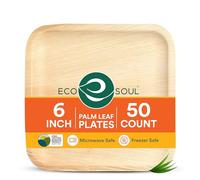 ECO SOUL Palm Leaf Plates 6”(15cm) Square (50 Count) Small Bamboo Plate |Eco Friendly, Biodegradable, Compostable Heavy-Duty Plate, Disposable Plates for Thanksgiving Dinner, Party & Events