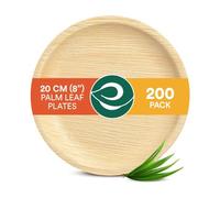 ECO SOUL Palm Leaf Plates 8”(20cm) 200 Round Bamboo Plate I Eco Friendly, Biodegradable, Compostable Heavy-Duty Plate, Disposable Plates for Dinner, Party & Events