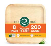 ECO SOUL Palm Leaf Plates 8”(20cm) 200 Square Bamboo Plate I Eco Friendly, Biodegradable, Compostable Heavy-Duty Plate, Disposable Plates for Dinner, Party & Events