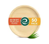 ECO SOUL Palm Leaf Plates 8”(20cm) 50 Round Bamboo Plate I Eco Friendly, Biodegradable, Compostable Heavy-Duty Plate, Disposable Plates for Dinner, Party & Events