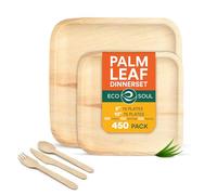 ECO SOUL Palm Leaf Square Plate Set of 450 | Disposable Dinnerware Set