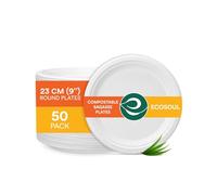 ECO SOUL Paper Plates (23Cm) 9" [50-Pack] Compostable Heavy Duty Biodegradable Sugarcane Bagasse Round Plates | Eco Friendly Disposable Plates for Dinner, Parties & Events