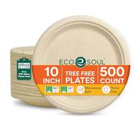 ECO SOUL Paper Plates (25Cm) 10" [500-Pack] Heavy Duty Compostable Sugarcane Bagasse Dinner Plates | Eco Friendly Biodegradable Disposable Plate for Dinner, Parties & Events