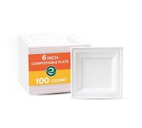 ECO SOUL Pearl White Paper Plates | 100% Compostable Disposable Bagasse I Heavy-Duty Eco-Friendly Dinner Plates I Biodegradable Sugarcane Eco | Microwavable (100, 6 Inch)