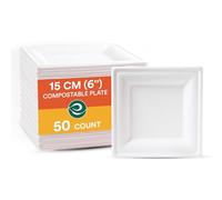 ECO SOUL Pearl White Paper Plates | 100% Compostable Disposable Bagasse I Heavy-Duty Eco-Friendly Dinner Plates I Biodegradable Sugarcane Eco | Microwavable (50, 6 Inch)