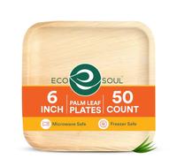 ECO SOUL Small Bamboo Plates 6”(15cm) Palm Leaf Plate Disposable(50 Pack)