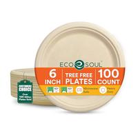 ECO SOUL Small Paper Plate (15Cm) 6 Inch Round [100-Pack] Compostable Heavy Duty Disposable Bagasse Plates | Eco Friendly Biodegradable Plates for Christmas Parties & Events