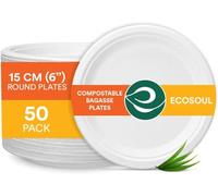 ECO SOUL Small Paper Plate (15Cm) 6 Inch Round [50-Pack] Compostable Heavy Duty Disposable Bagasse Plates | Eco Friendly Biodegradable Plates for Parties & Events(White)