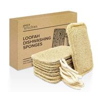 Joeji's Kitchen Pack of 8 Natural Eco Dishwasher Sponges - Sustainable Plastic Free & Biodegradable Loofah Sponge with Hanging String to Dry