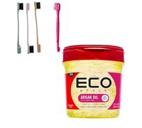 Eco Style Argan Oil Hair Gel & Edge Control Brush - 2pcs Set (8oz) | Alcohol-Free Styling Gel for Curly, Coily Hair | Defines, Nourishes & Holds | For Men, Women & Kids