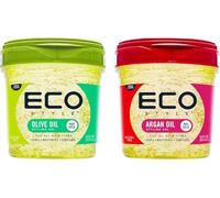 Eco Style Hair Styling Gel Set, 1 x Olive Oil 473 ml & 1 x Argan Oil 473 ml, Eco Styler, Hydrate and Style, Alcohol-Free