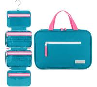 Eco Sun Hanging Travel Toiletry Bag - Designed in Hawaii - Water-Resistant Travel Organizer for Bathroom Accessories, Teal/Hot Pink