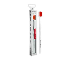 Eco Toothbrush Silk Soft | 12,000 Bristles | Extremely Gentle on Teeth and Gums | Vegan | White/Red | Nordics | Pack of 1