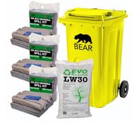 Eco Universal Spill Control Kit - 120L Capacity Complete Spill Cleanup Kit + Wheeled Yellow Bin - Absorbs Oil, Coolants, Fuels, & Mild Acids - Eco-Conscious, 85% Recycled Fibers - Made in the UK