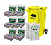 Eco Universal Spill Control Kit - 240L Capacity Complete Spill Cleanup Kit + Wheeled Yellow Bin - Absorbs Oil, Coolants, Fuels, & Mild Acids - Eco-Conscious, 85% Recycled Fibers - Made in the UK