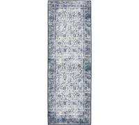 Traditional Bordered Eco-Washable Runner Rug Grey