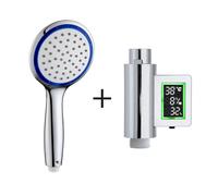 (Eco Water Saving Showerhead - Single Function Round Blue Shower Timer with Flow Meter Self Powered) Shower Head & Timer Flow Meter Self Powered Water & Energy Saving