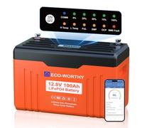 ECO-WORTHY 12V 100Ah LiFePO4 Battery Bluetooth with LED Indicator, Low-Temp | 1280Wh, Built-in 100A BMS, Flame-retardant Shell for Narrow Boats, Motorhomes, Campers, Solar Power System