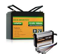ECO-WORTHY 12V 100AH LiFePO4 Battery with Bluetooth & 12V 20A DC-DC Battery Charger with MPPT for Campevan,Motorhome