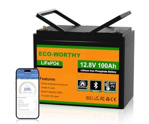 ECO-WORTHY 12V 100Ah LiFePO4 Lithium Leisure Battery, 1280Wh with Bluetooth & Low Temp Protection, Group 24 for Motorhome, Caravan, Marine & Solar Power