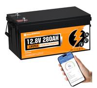 ECO-WORTHY 12V 280Ah LiFePO4 Battery with Bluetooth & Low-Temp Protection | 3584Wh energy, 200A BMS, Bluetooth, low-temp cutoff, flame-retardant shell, for motorhome, marine, home backup, off-grid