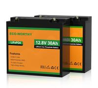 ECO-WORTHY 2-Pack 12V 30Ah LiFePO4 Battery with BMS Protection | 768Wh, 3000+ deep cycles, BMS protection, 1/3 weight of lead-acid, Perfect for Trolling Motor, Fish Finder, Solar System