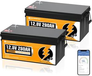 ECO-WORTHY 2-Packs 12V 280AH LiFePO4 Lithium Battery with Bluetooth,Low-Temp,6000+ Cycles,7168Wh Energy,Perfect for Home, Motorhome,Boat,Emergency Power