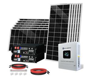ECO-WORTHY 2400W 48V Solar Panel System Off Grid Solar Power Kit of Home Energy Storage:12pcs 195W Bifacial Solar Panel + 2pcs 48V 100AH Server Rack Battery(V3) +1pc 5000W Hybrid Inverter