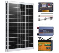 ECO-WORTHY 240W Solar Panel Kit 12V/24V 1kWh/Day for Motorhome Boats Off Grid: 2pcs 120W Solar Panels+50Ah LiFPO4 Battery+30A Charge Controller+600W Inverter