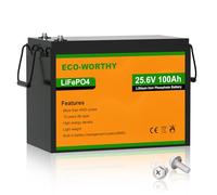ECO-WORTHY 24V 100AH LiFePO4 Battery,Built-in BMS,4000-15000 Deep Cycles Lithium Rechargeable Battery,for Motorhome,Boat,Household,Off Grid System