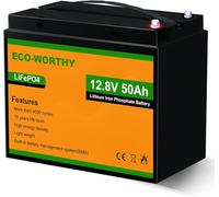 ECO-WORTHY 50AH 12.8V LiFePO4 Battery Lithium Iron Phosphate with Built-in BMS & 4000-15000 Deep Cycles,Perfect for Trolling Motor, Golf Cart, Boat,Power Wheelchair, Solar Panel System